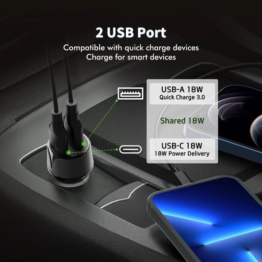 Nokia 18W Fast Car Charger with USB & Type-C Cable – Quick Charge Car Adapter for Smartphones